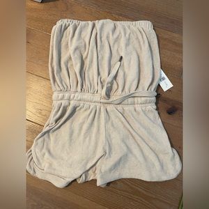 TERRY CLOTH STRAPLESS ROMPER W/ TIES